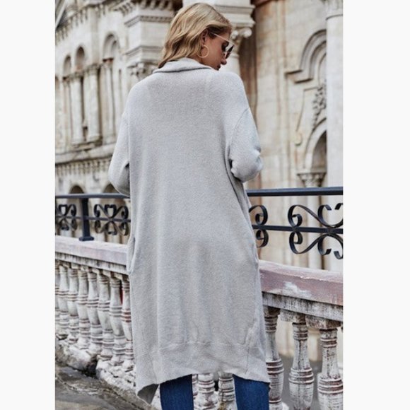 MISS SPARKLiNG Oversized Knit Waterfull Cardigan in Grey - Picture 3 of 3